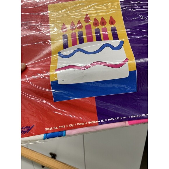 VTG ‘93 Happy Birthday Cake And Candles Banner/ Poster Bright Bold Colors SEALED - Picture 2 of 3